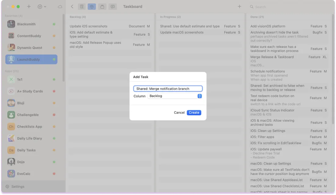 LaunchBuddy iOS app release manager dashboard on Mac