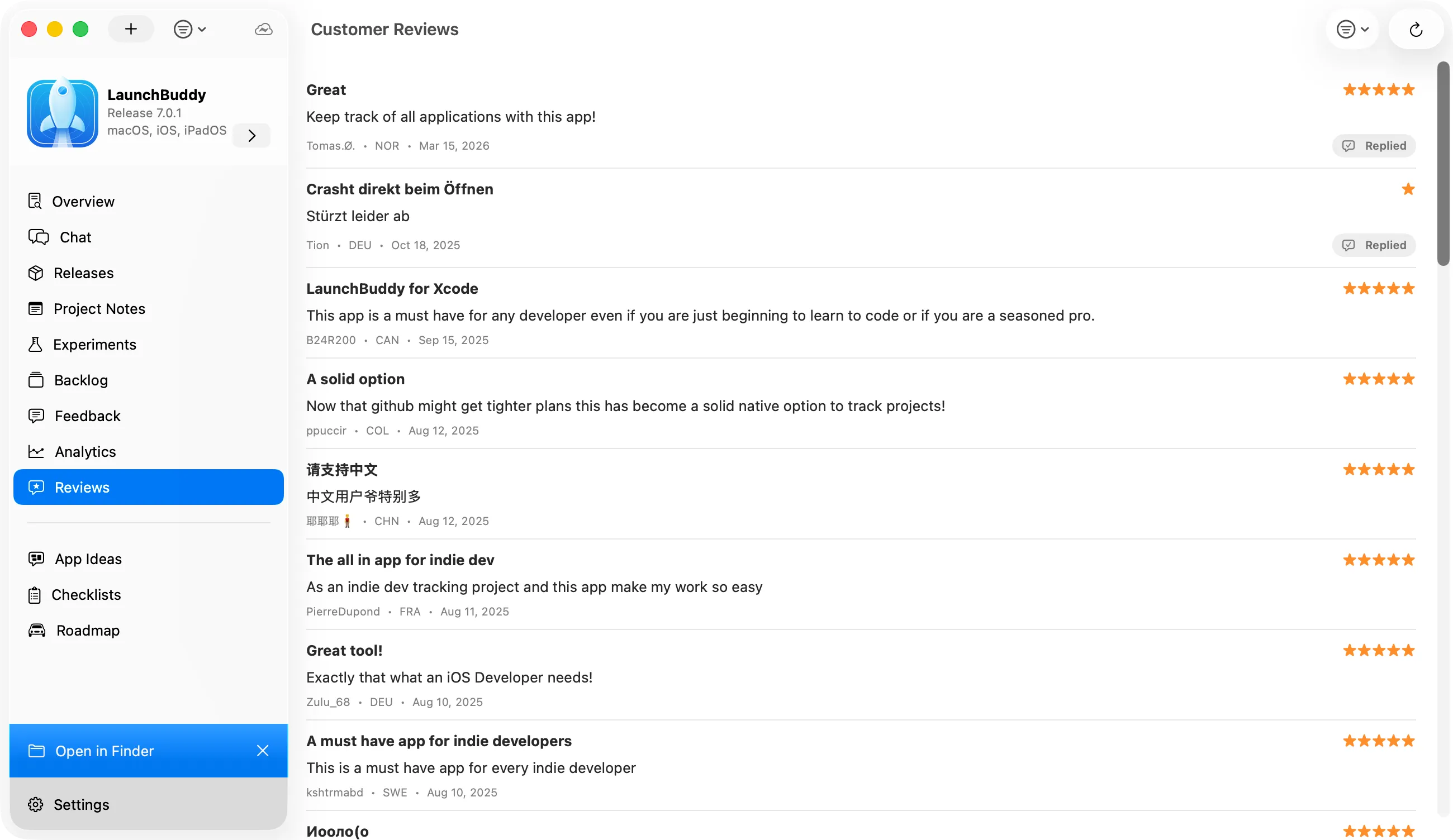 LaunchBuddy App Store Connect reviews inbox and reply workflow
